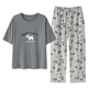 
Catman (MiiOW) women's pajamas summer pure cotton short-sleeved trousers 2025 new summer gray casual home clothing set YZ9720 pink gray pants M 80-95Jin [Jin equals 0.5 kg]