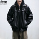 JEEP SPIRIT Jeep leather jacket men's spring and autumn trendy brand loose and handsome men's versatile pilot motorcycle jacket PU949 black M 100-110Jin Jin is equal to 0.5 kg