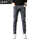 Jeep Spirit2025 Neue Jeans Männer schlanke kleine Füße sommerliche Herrenhosen Sommer dünne Hose mit geraden Beinen Herrenhosen SSNZ-6636 Grau [Frühlings- und Herbststil ohne Samt] 32