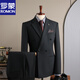 Luo Meng Men's Suit Korean Style Formal Brown Casual Business Groom Wedding Groomsmen Suit Wedding Suit Men's Brown (Suit+Vest+Trousers)) M 48 (100-112Jin Jin is equal to 0.5 kg)