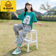 G.DuckKids Girls Suit à manches courtes 2025 Nouveau Spring and Summer Casual Voly Volydold Color imprimé mince à manches courte à manches vertes Top vert + pantalon gris 677 110