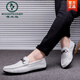 Specht Frühling und Sommer Neue Herren Beanie Schuhe Korean faule Schuhe Low top top topper Lederschuhe weiche Oberfläche Weiche Sohle trendige Herren -Freizeitschuhe Weiß 9230 41