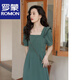 Romon FRINCHS Vestido cuadrado Cuello corto Summer Summer El nuevo diseño de nicho se siente que abraza la cintura y la falda verde adelgazante Trendy Dark Green M recomendado 97-107Jin [Jin iguala 0.5 kg]
