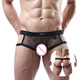 Men's underwear, sexy low-waisted thong, men's double thong underwear, no need to take off the back, mesh breathable sports hip lifting male 0 black (excluding cover) XL