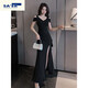 Mgtces Nightclub sexy Kleid rein und sexy Nachtclub Schlitz Langer Rock Abendkleid Frauen 2025 neuer Stil schwarz 3882 m