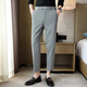 Jesons summer pants men's casual pants straight drooping pinnacle suit pants slim foot business casual pants trousers K723 black (crop pants) 32