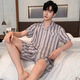 Yalu 2025 Sommer Youth Cardigan Casual Pyjama Herren-Eisseide Kurzärärmelte Shorts Anzug Hauskleidung kann außerhalb von 6624 l empfohlen werden 100-120jin [Jin entspricht 0,5 kg]