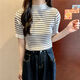 Rwnnvi gestreiftes dünner Pullover für Frauen 2025 Neuer Sommer Retro Hong Kong Flavor Haly High Neck Kurzärärmelte T-Shirt Chic Top Trendy 13063 Schwarze Streifen One Größe (70-125jin [Jin gleich 0,5 kg] kann getragen werden)