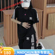 Adidas Clover Embroidery Sports Set Summer Men and Women's Same Short Sleeve Loose Two-Piece Set Casual Shorts Couple Round Neck 9889 Black Short Sleeve 2XL (130-150Jin [Jin equals 0.5 kg])
