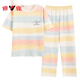 Yalu pajamas for women in spring and summer pure cotton short-sleeved trousers thin Korean cute rainbow contrasting home clothing set Z9711 2XL [recommended 140-160Jin [Jin equals 0.5 kg] wear]