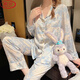 Langsha (Langsha) Pyjama printemps et été pour les femmes pour les manches longues en soie à glace d'automne Ensemble en deux pièces pour les femmes 2025 NOUVEAU COMMISSEMENTS MINEURS 724 JACQUARD-WHITE PLAID (SET) M (Recommandé 90 Jin [Jin est égal à 0,5 kg]))