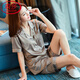 
LangSha high-end ice silk pajamas women's short-sleeved shorts brand two-piece suit summer thin cardigan real home clothing 3899 light gray L (100-118Jin[Jin equals 0.5 kg])