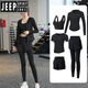 JEEP SPIRIT running sports suit for women yoga suit morning jogging suit fitness suit 2025 new spring and summer quick drying blue [short sleeves] three-piece set (black pants) M