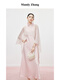 Mandy Zhang Ou Ruofeng hellrosa sanftes Acetatkleid für Frauen weiches satin diagonal geschnitten einfaches elegantes Kleid langer Rock Tianzhu Pink L