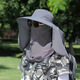 CTRLEND sun hat summer sun protection hat men Korean style breathable trend fisherman hat outdoor fishing removable sun hat covering face dark gray 12cm large hat brim [hat + mask]