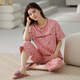 Pajamas en velours arctique pour les femmes en été en été coton pur en V V pantalon recadré à manches courtes lâche et décontracté peut être porté à l'extérieur de la maison de vêtements de printemps T-9855 (costume court) M (80-100jin [Jin est égal à 0,5 kg]))