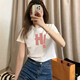 GTYUWVG白色正肩纯棉女士短袖t恤女装夏装2025新款印花修身高腰短款上衣 6189白色-短款 S 75-90斤