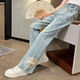 Harrow Little Yellow Duck Hal.duck Girls Jeans Spring и Summer Thin Style 2025 Новый детские брюки в китайском стиле Большой детские брюки весна и осенний светло-голубой 679 [летний стиль] 120 см