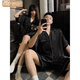 Victoria's style couple pajamas for women ice silk short-sleeved summer new simple black men's home clothing suit can be worn outside 13568 [short.sleeved + shorts] L women (recommended 100-120 Jin [Jin equals 0.5 kg])