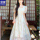 
ROMON French temperament square collar large size dress for women in summer 2025 new high-end style waist-hugging and slimming first love long skirt. Rattan flower light green [version good droop] L [105-115Jin [Jin equals about 0.5 kg]]