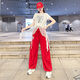 Groupe de filles coréennes Jazz Dance Performance Costume Costume adulte étudiant Red Suit Performance Costume 8827 Red Top + 6627 Pantalon blanc M [80-105Jin [Jin est égal à 0,5 kg]] Taille universelle