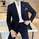 Playboy (PLAYBOY) double-breasted suit men's suit business casual high-end formal suit British slim groom wedding suit three-piece medium gray suit + trousers + vest XL (125-140Jin Jin equals 0.5 kg)