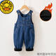 G.DUCKKIDS baby soft denim overalls plus velvet winter overalls for boys and girls thickened velvet outer wear one-piece baby pants blue plus velvet thickening 73 cm