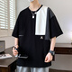 Vzvj großgröße kurzärmelige T-Shirt Herren Sommer Trendy Brand Runde Hals Weitversion Spleiß halb Ärmeln Teenager Loose Casual Casual Fünf-Punkte-T-Shirt T D695 Weiß M-Größe 90-110jin [Jin gleich 0,5 kg]