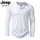 JEEP SPIRIT European and American commuter long-sleeved door tube collar T-shirt men's plus size plus size thin Henry collar T-shirt pullover bottoming shirt white S 110-140Jin Jin equals 0.5 kg