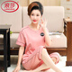 
LangSha pajamas for women in summer cotton short-sleeved cropped pants middle-aged and elderly mothers in summer thin style can wear two-piece set of home clothes blue cotton-NXF9856 M [80-100Jin [Jin equals 0.5 kg]]