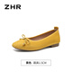 ZHR单鞋女春夏芭蕾风软平底豆豆女鞋气质蝴蝶结蛋卷奶油鞋AH679 黄37