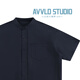 AVVLD summer henley collar short-sleeved shirt for men 2025 new pure cotton solid color loose simple casual boys shirt jacket navy blue 2XL