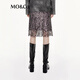 Mo/co. [C+ Series] Юбка 2025 Осенью новые продукты Seiko Sequin Beadered Patching Art MBE3SKT036 Silver Grey S S