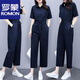 Romon (Romon) 2025 Sommer New Ice Seide Koreanische Version High-T-Kurzärmel-Jumpsuit Taille und schlanker modischer Gelegenheitsanzug Navy Blue S 85-95jin [Jin entspricht 0,5 kg]