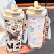 Lock Lock (Lock/Lock) Simple Butterfly Thermos Copa de acero inoxidable Portable Doble Coffee Coffee Copa 2025 nueva taza de agua de paja para mujeres BW1048 Azul mariposa + con cordón