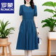 罗蒙（ROMON）气质棉麻连衣裙宽松2025夏季新款韩版收腰显瘦时尚中长款裙子 经典黑色 XL 116-125斤