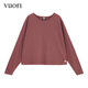 VUORI 飞奥力长袖上衣T恤套头衫运动舒适休闲宽松圆领女VW1047 红色/Rosewood XS /S