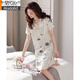 Modal Nachthemd Frauen Sommereiseis Seiden kurzärmeligte Pyjamas Kleid Dünne Mutter mit mittleren Alterszeiten High-End-Imitation Seidenkleid 9921 Milch Aprikose grau l