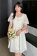 Slightly fat mm solid color temperament lace edge square collar dress for women 200 Jin [Jin equals 0.5 kg] plus size small belly-covering skirt 1391 picture color XL 120-140 Jin [Jin equals 0.5 kg]