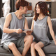 Hongdou (Hodo) Summer en coton pur couple pyjamas mince sans manches lâches hommes et femmes suspenders shorts de grande taille