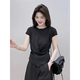 White ice silk knitted short-sleeved T-shirt for women 2025 new summer hot style irregular waist-hugging vest top White high-quality version One size 80-140Jin [Jin equals 0.5 kg] can be worn