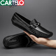 卡帝乐鳄鱼（CARTELO）真皮豆豆鞋男2025新款韩版百搭潮流休闲懒人一脚蹬软底透气小皮鞋 9901黑色【镂空】 38 男士高档休闲鞋
