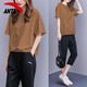 Anta short-sleeved suit for women in summer loose slim half-sleeved T-shirt for women casual two-piece set fashionable sports suit - 6 basic black [same style for men and women] M/170 [Girls recommend taking a small size]