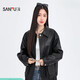 三福（SANFU）春季外套女2025新款立体口袋PU皮衣宽松百搭时尚夹克上衣女装 棕色- 薄款 S