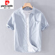 Pierre cardin men's striped short-sleeved shirt summer loose thin clothes cotton embroidered casual versatile shirt summer clothing new product 9738 black stripes M 100Jin [Jin equals 0.5 kg]