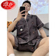 浪莎夏季薄款短袖男士睡衣加肥加大宽松开衫夏款卡通青少年家居服套装 3271 M码(建议70-100斤) 均码