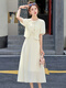 XAE luxury high-end brand short-sleeved dress for women 2025 summer new round neck embroidered vest small shawl set skirt blue L [recommended 110-120Jin [Jin equals 0.5 kg]]