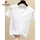 Pierre Cardin Bambus Baumwolle weißes kurzärmeliges T-Shirt für Frauen neu 2025 Sommer koreanischer Stil loser Baumwoll-T-Shirt mit V-Ausschnitt Top 6210 Runden Hals schwarz S 80-90jin [Jin entspricht 0,5 kg]