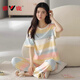 Yalu pajamas for women in spring and summer pure cotton short-sleeved trousers thin Korean cute rainbow contrasting home clothing set Z9711 2XL [recommended 140-160Jin [Jin equals 0.5 kg] wear]