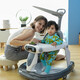 Walker o-legging Baby Multifunktions Anti-Roll-Off-Trolley Baby kann sitzen und schieben, Startauto-Flaggschiff elegantes Grau mit Musikbox + Langer Push-Bar +